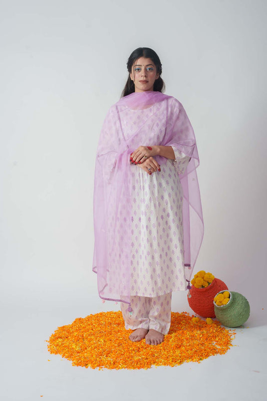 Purple Aster block kurta set