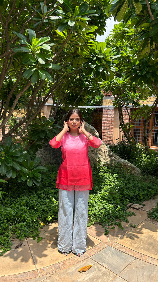 RED OMBRE SHORT KURTI