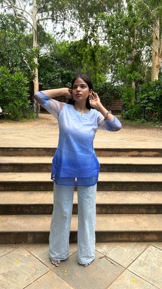 BLUE OMBRE SHORT KURTI