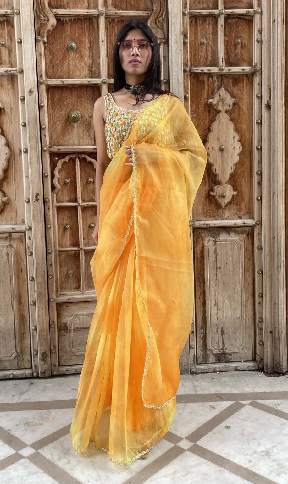 YELLOW tie&dye saree